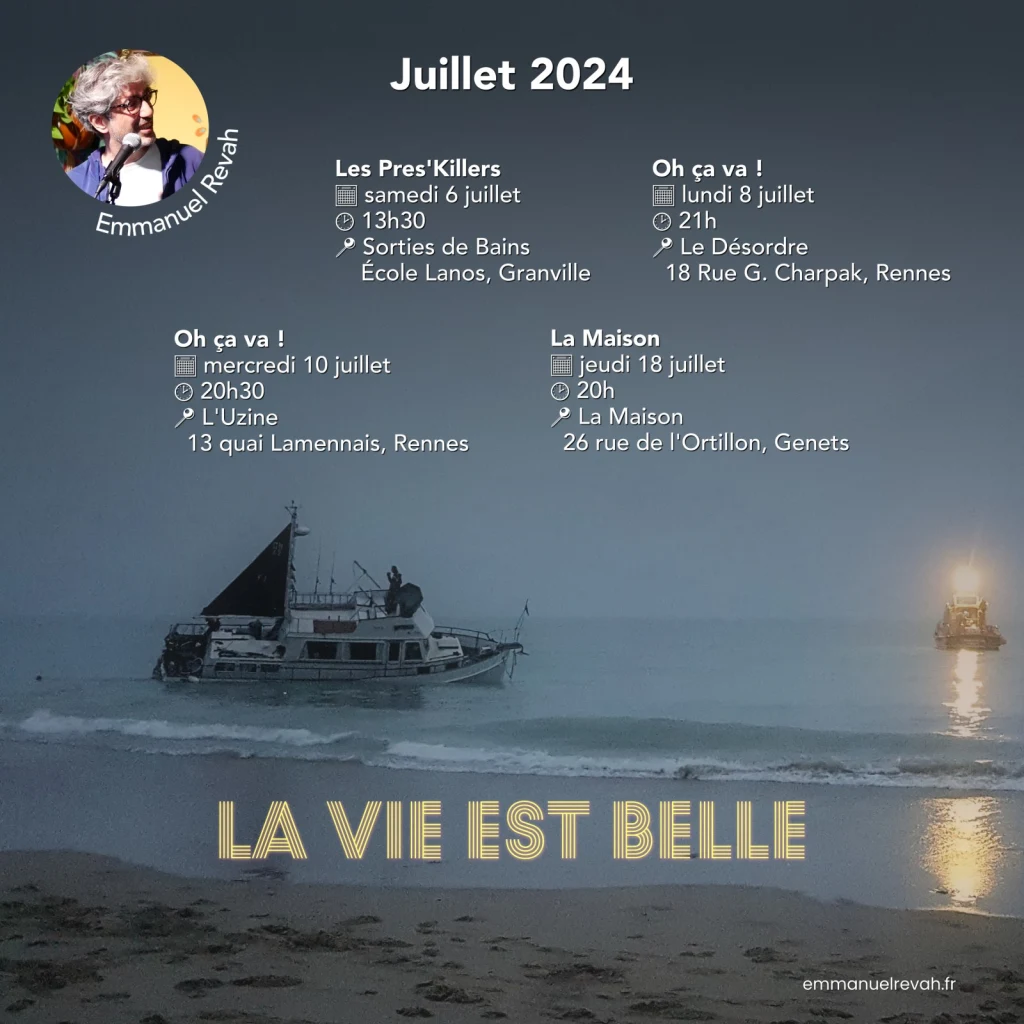 Affiche 'La Vie est Belle' un bateau en train d'échouer sur la plage le soir